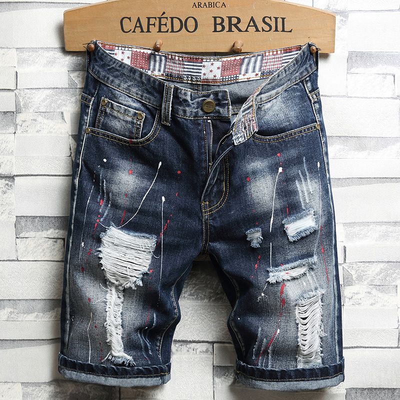 Suitable For All Seasons 2025 Trendy With Holes New Style Denim Mid-Length Plus Size Summer Men's Shorts_voghion.com