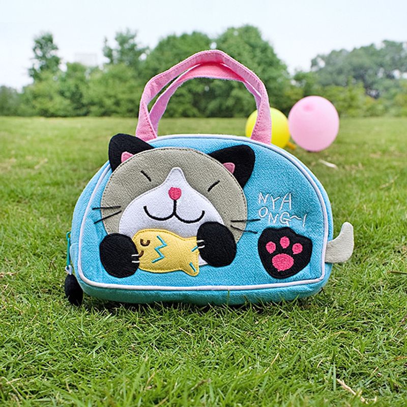 [Kitty Loves Fish] Embroidered Applique Kids Mini Handbag / Cosmetic Bag / Travel Wallet (7.1*4.3*2)_voghion.com