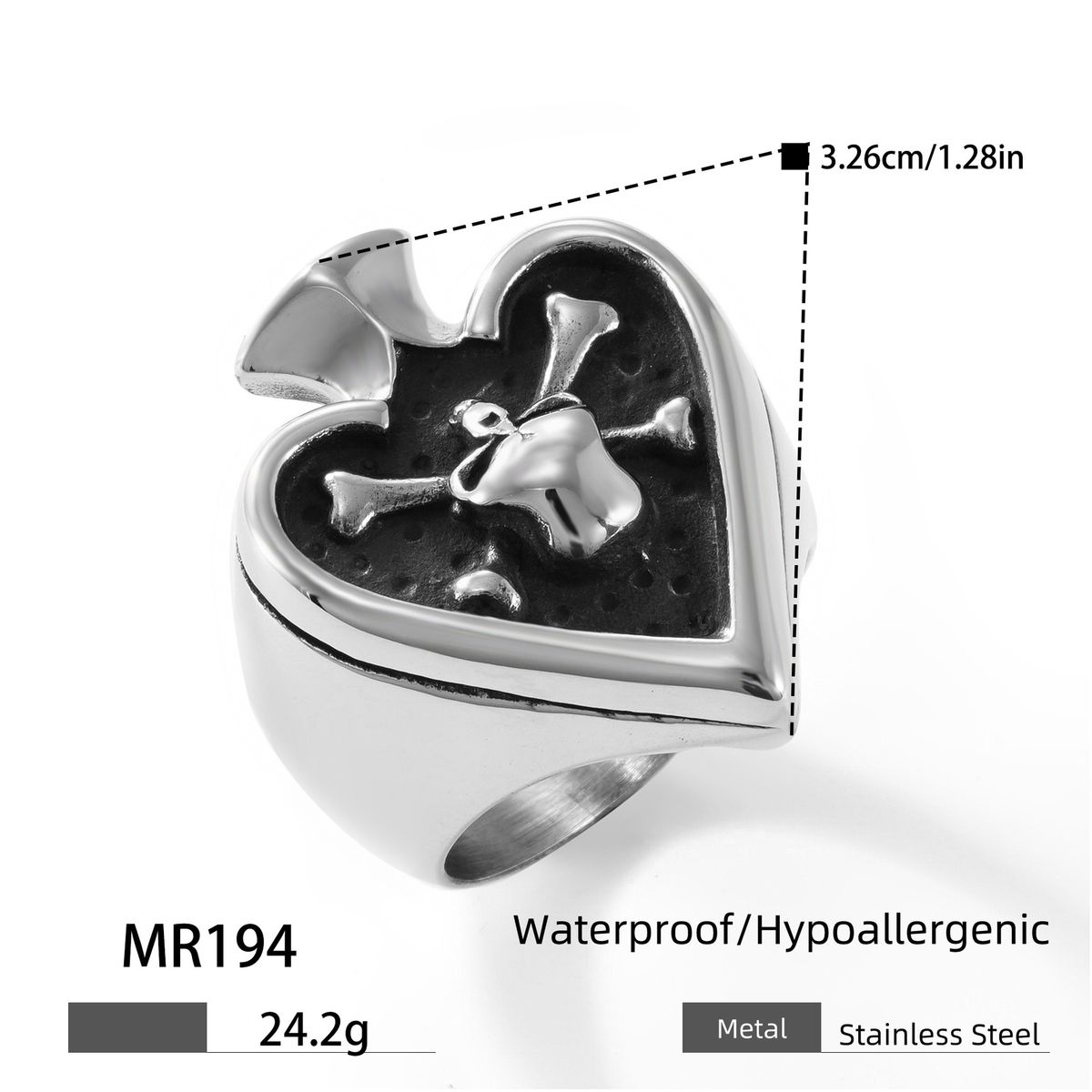 Anelli Anello in acciaio inossidabile con teschio di picca Anello con texture da uomo in acciaio al titanio liscio Hip Hop_voghion.com