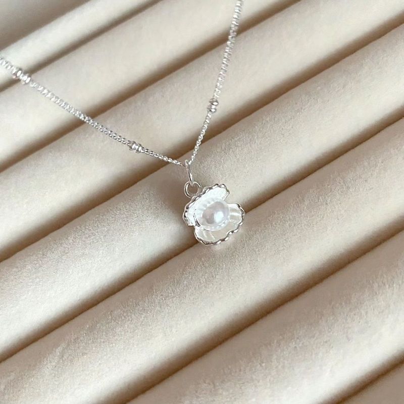 Collana di perle di conchiglia in argento puro S, catena per clavicola da donna, in leggero lusso, sensazione di nicchia, design semplice, lavabile_voghion.com