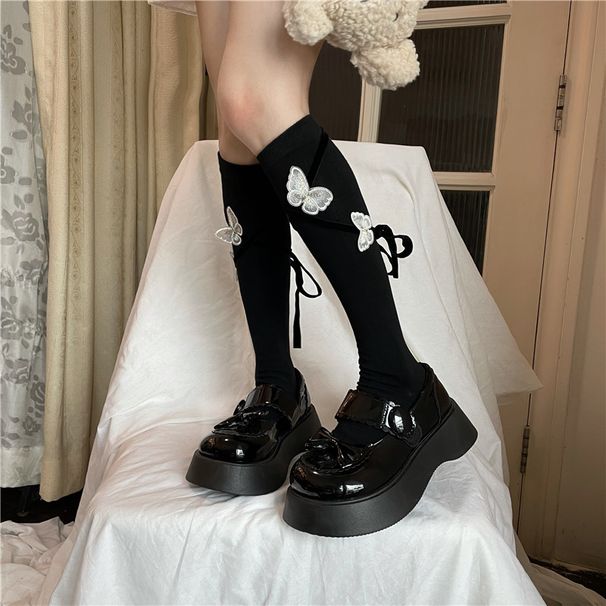 3D Broderad Fjäril Korsrem Bomull Höst/Vinter Söta Benstrumpor för Dam_voghion.com