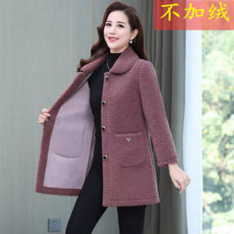 Cappotto di lana di agnello per madri di mezza età 2023 Autunno Inverno Capispalla allentato a maniche lunghe Solido Giacca femminile Parka Casual_voghion.com