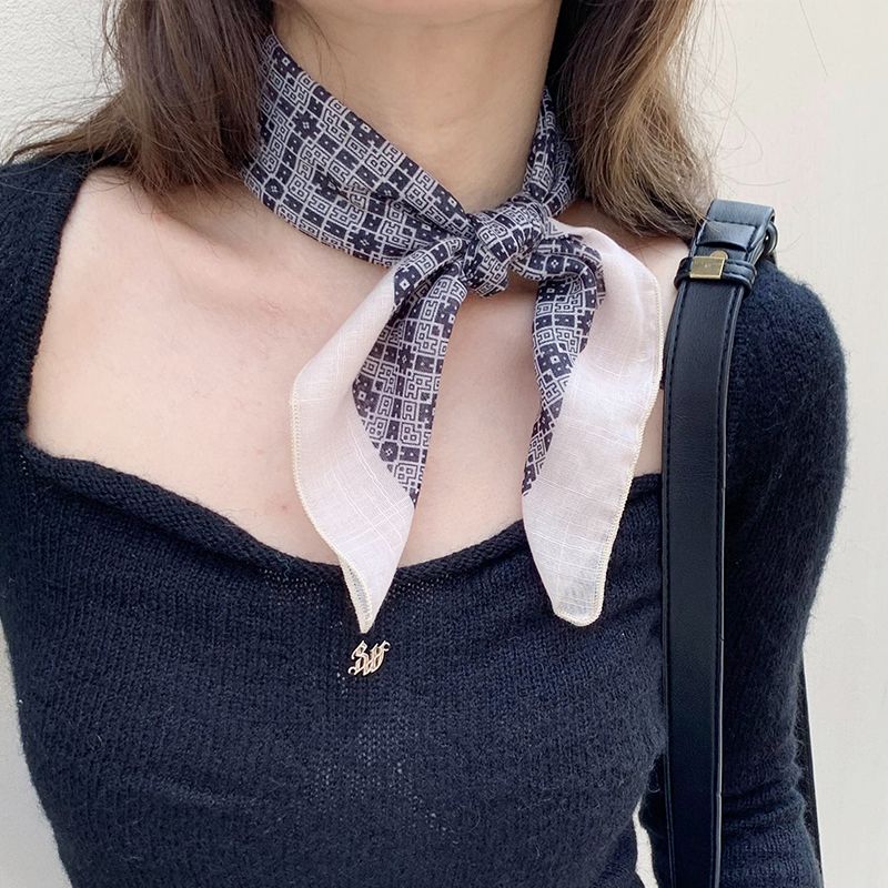 2024 Sprig Autum Cotto ad  Small Square Art Versatile Protectio Letter Triagle Scarf Hair Strap Neck_voghion.com