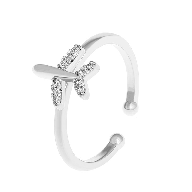 Anel de dedo aberto de metal geométrico com design de nicho elegante e moderno para mulheres, com diamantes completos, para casais_voghion.com
