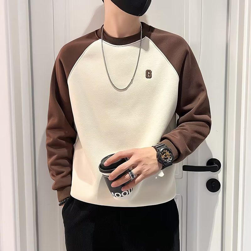Men's clothing Spring and Autumn Sweatshirt Men's Splicing Autumn T-shirt New Men's Tops Casual Jacket Long Sleeve Bottoming Shirt Handsome Trend_voghion.com