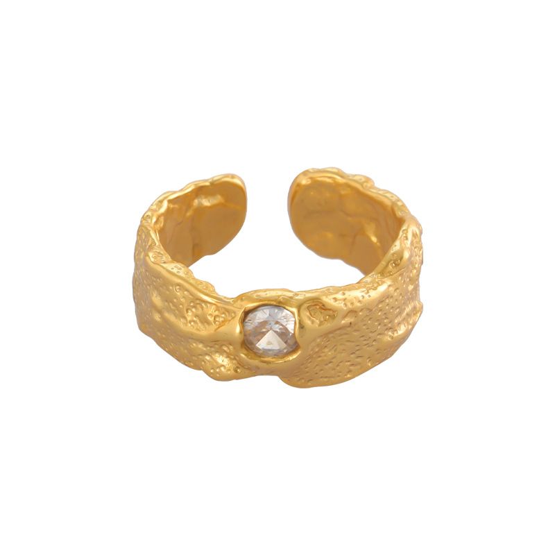 Korean Style Simple INS Wrinkled Inlaid Diamond For Women, Niche High-end Light Luxury Temperament Irregular Ring_voghion.com