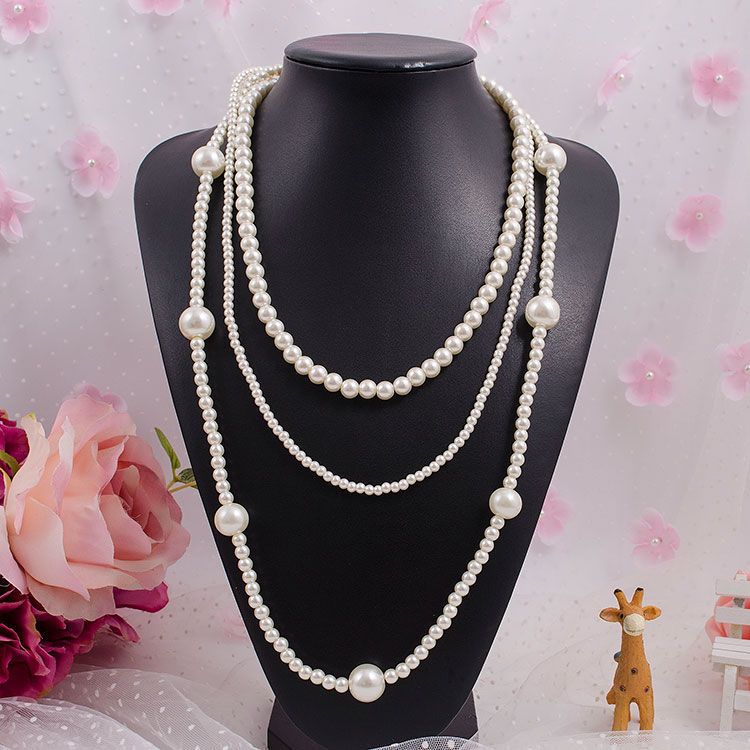 Mehrlagige Halskette für Damen Instagram Glasperlen Langer Pullover Dreilagige Cheongsam Schlüsselbeinkette, Elegant_voghion.com