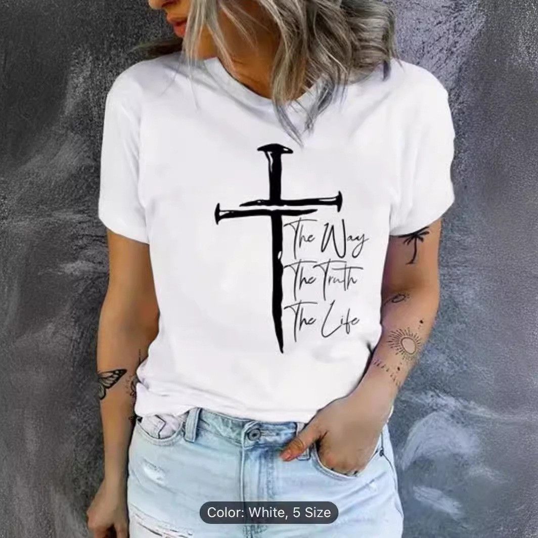 T-shirt à manches courtes et col rond pour femme, imprimé, loisirs, printemps/été, 2024_voghion.com