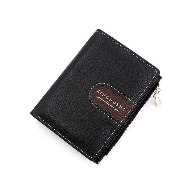 Portafoglio porta carte da uomo corto in pelle con più scomparti per carte, due pieghe con cerniera, porta monete, porta carte in materiale litchi_voghion.com