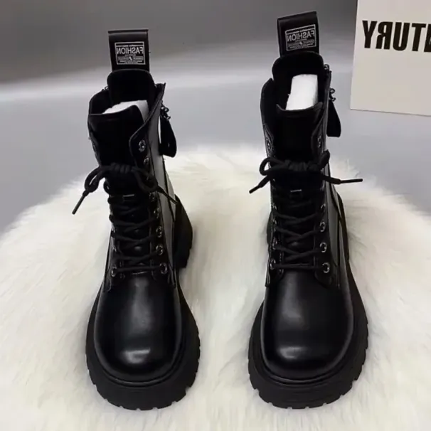 Damen SLX Winterstiefel im britischen Stil, Martin-Stiefel, Schwarz, Retro-Reißverschluss, Joker, dicke Sohle, hochwertige Stiefeletten aus weichem Leder_voghion.com