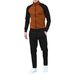 2024 Autumn/Winter New Men's Stand up Collar Waffle Color blocked Coat Pants Two Piece Set_voghion.com