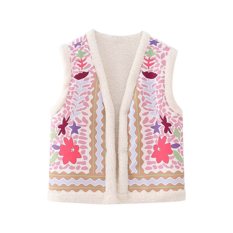 Donna Autunno 2023 Nuova Moda Versatile Fresco Scollo a V Senza Maniche con Gilet Stampato in Velluto_voghion.com