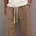 Men's Casual Jogger Pants With Drawstring, Loose Fit Straight Leg Sweatpants, Thickened Cotton Blend For Fall, Khaki & Black_voghion.com