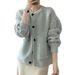 Ensfarvet sweaterjakke til kvinder, mellemlang til lang model, efterårsnyhed 2024, strikket cardigan med rund hals og lommer, løs_voghion.com