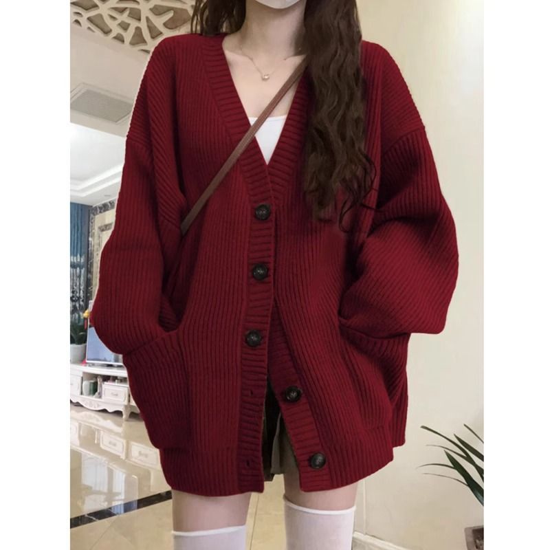 Lazy Sweater Damen Herbst Winter Neues Design College Style Strickjacke Mantel_voghion.com