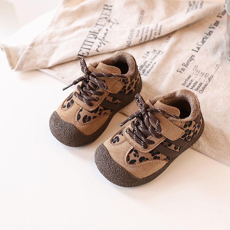 Girls' Sneakers With Fleece 2025 Winter New Fashion Leopard Print Sports Boys' Toddler Cotton Baby Warm Shoes_voghion.com
