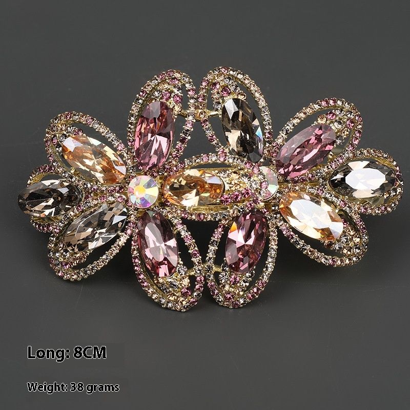 Versión coreana: lazo con incrustaciones de diamantes de cristal, elegante temperamento chapado en oro real, clip de resorte para el cabello._voghion.com
