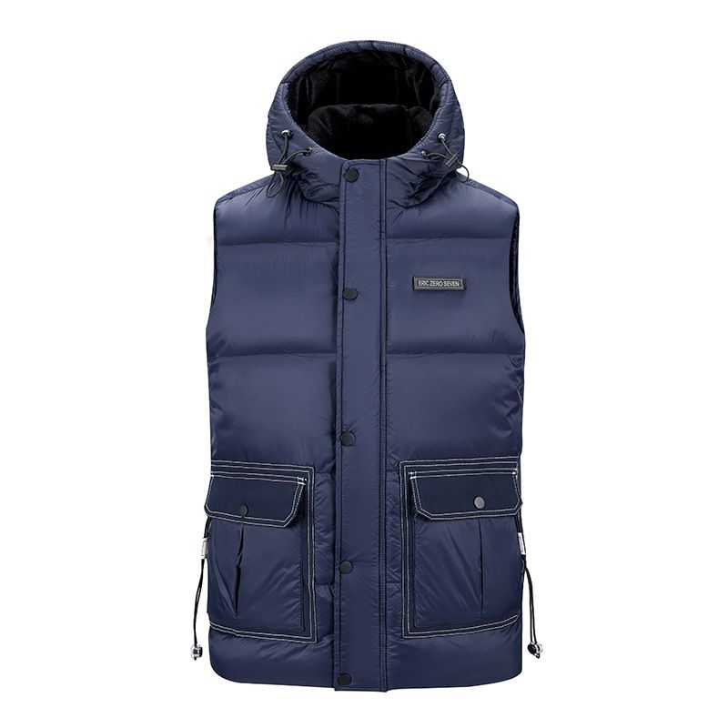 New Large Hooded Cotton Vest For Men, Thickened With Velvet For Autumn And Winter, Three Dimensional Pocket, Loose And Warm Vest_voghion.com
