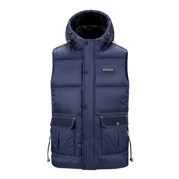 New Large Hooded Cotton Vest For Men, Thickened With Velvet For Autumn And Winter, Three Dimensional Pocket, Loose And Warm Vest_voghion.com