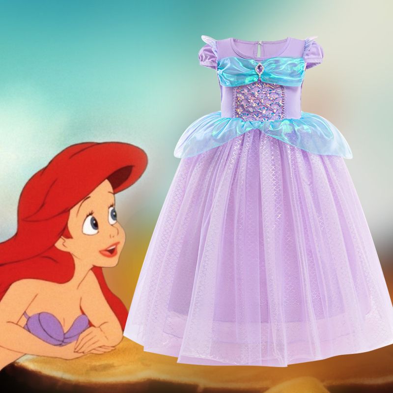2024 Girls' Sequin Mermaid Princess Summer New Children's Fashionable Short sleeved Dress_voghion.com