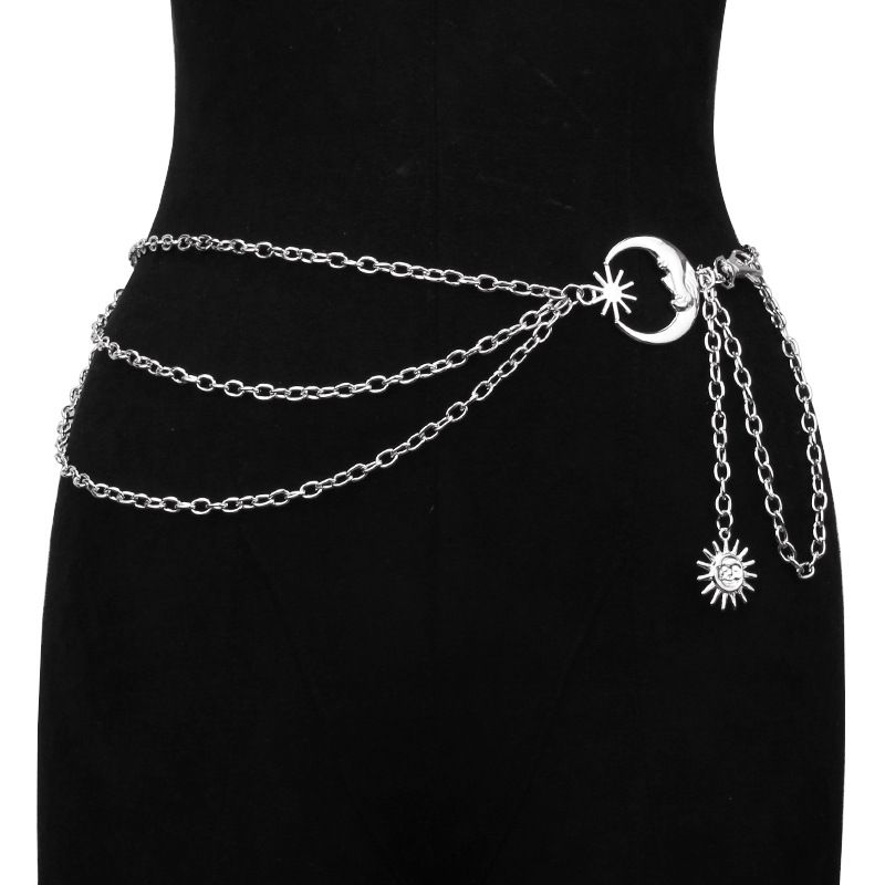 European and American Cross-border Jewelry Fashion All-match Moon Sun Metal Waist Chain Simple Matching Skirt Pants Decorative Waist Chain_voghion.com