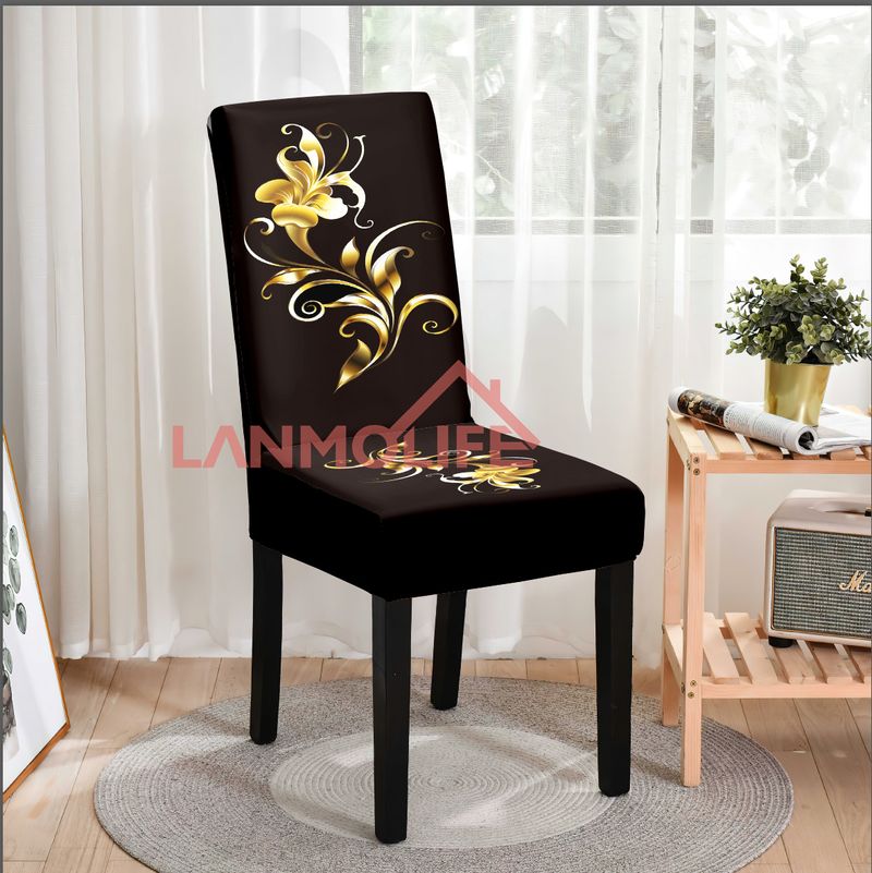 Huse de scaun elastice imprimate - Material textil din mătase lapte cu acoperire completă | Imprimeu digital, rezistent la praf și decorativ pentru scaune de sufragerie_voghion.com