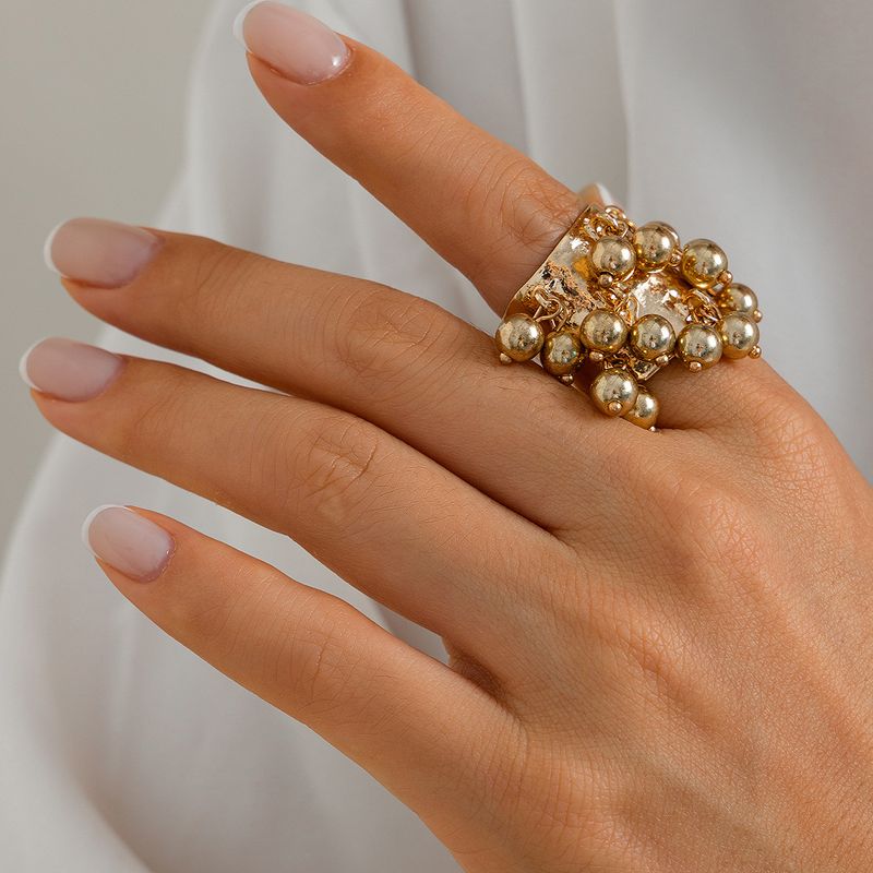 Bohemian Style Pearl Tassel Exaggerated Ring Personality Turquoise Heart Hand Jewelry For Women_voghion.com