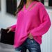 Women's Clothing Autumn and Winter Solid Color Sweater Pullover Loose Large Size Temperament Commuter V neck Sweater Women_voghion.com