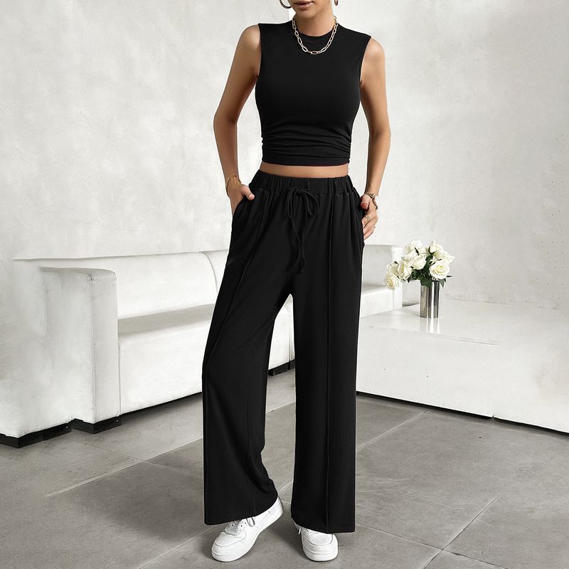 Vêtements pour femmes, ensemble deux pièces décontracté, col rond, veste sans manches, pantalon_voghion.com