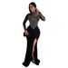 Women's clothing hot diamond pearl see through waist and hip elastic slit dress_voghion.com