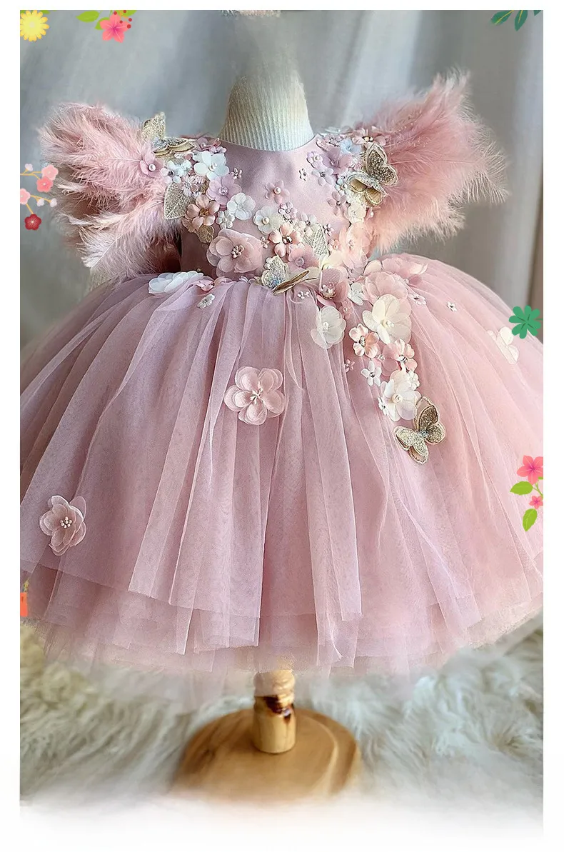 Christmas Children's Dress Lolita Flower Flower Girl Wedding Fluffy Gauze Dress Feather Lolita Girl Princess Dress_voghion.com