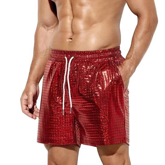 Premium Products 2025 New Beach Plaid Glossy Shorts Men's Casual_voghion.com