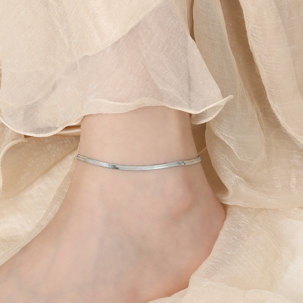 Korean Style INS Niche Simple New Flat Snake Bone Chain Anklet Fashion Personality Versatile Gold-Plated Titanium Steel_voghion.com