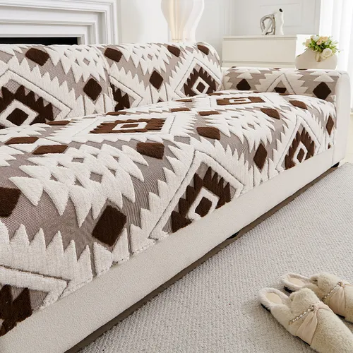 Bohemian Flannel Sofa Cushion Cover - Geometric Pattern Slip-Resistant Couch Protector (Multiple Sizes & Colors)_voghion.com