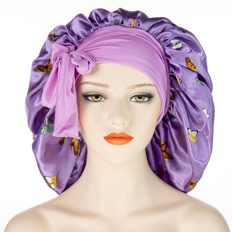 Nuevo gorro de dormir de satén con estampado transfronterizo, gran oferta, gorro de ducha extragrande con cinta de ala ancha, de una pieza, envío directo_voghion.com