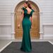 Elegant Satin Evening Gown With Flutter Sleeves Stunning Emerald Green & Wine Red Formal Dress For Galas & Parties ( Slim Fit With Waist Draping)_voghion.com