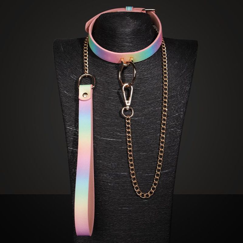 SM Collar Rainbow Neck Chain Leash Training Punishment Sex Toys Female Adult Products_voghion.com