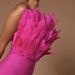 Feather Bandage Dress - Strapless Bodycon Evening Gown For Women, Stretchy Polyester, Sexy Clubwear, XS/S/M/L, Rose Red & Dark Brown_voghion.com