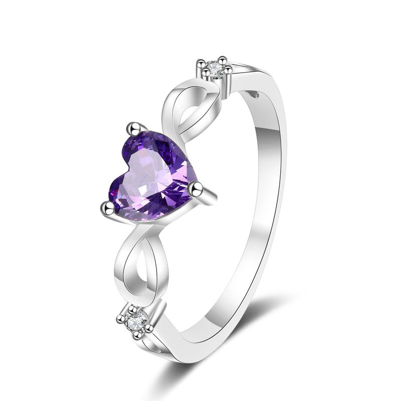 New S Pure Silver Natural Amethyst Heart-shaped Fashion Simple Women's Ring_voghion.com
