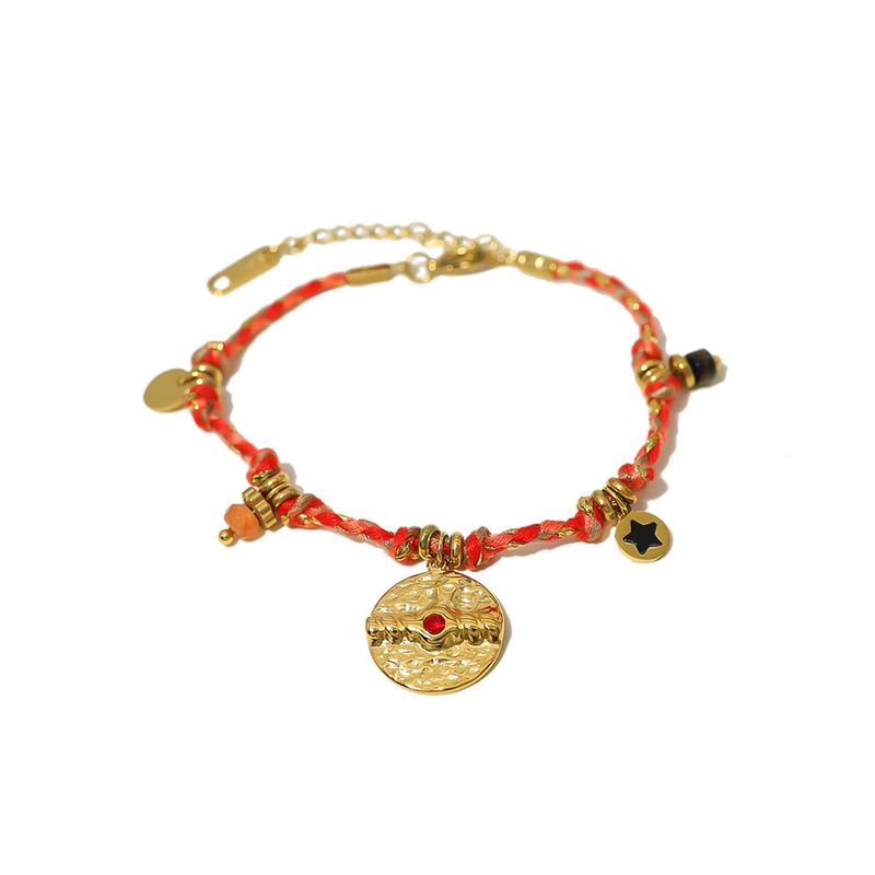 Böhmisches K-Armband aus Edelstahl mit gehämmertem Muster und eingelegtem Naturstein im Retro-Stil, geflochtenes Armband, Schmuck_voghion.com