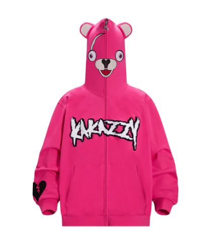 Herrenbekleidung Neuer durchgehender Kapuzenpullover mit Reißverschluss in Rosarot mit Ohren Kapuzenpullover für Paare mit 3D-Digitaldruck für Männer und Frauen_voghion.com