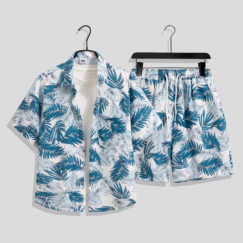 Herrenbekleidung Sommer Dünnes Sanya Xiawei Kurzarm-Blumenhemd Hainan Island Kleidung Strandkleidung Thailand Reise Herren-Paaranzug_voghion.com
