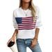 Suéter de punto para mujer con estampado de bandera estadounidense: jersey acogedor para otoño e invierno, corte holgado informal, manga larga, cuello redondo, mezcla de poliéster._voghion.com