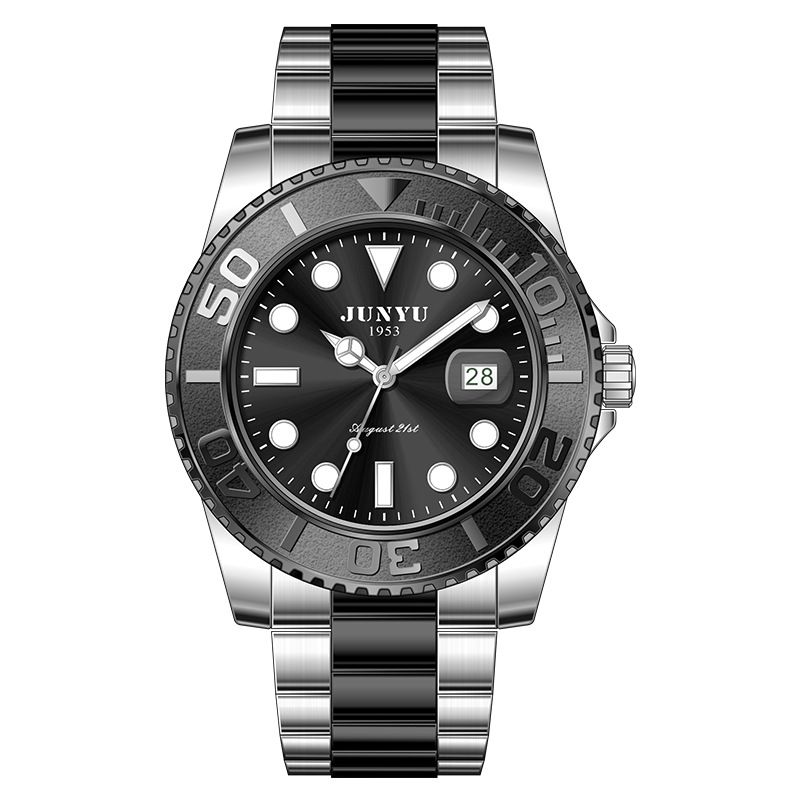 Orologio da uomo JUNYU completamente automatico Water Ghost Trendy Night Light impermeabile con cinturino in acciaio inossidabile e fibbia a farfalla, orologio da uomo Business_voghion.com