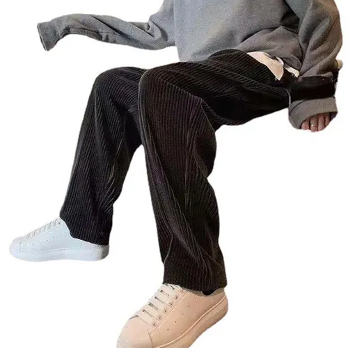 Trendy Relaxed Fit Waschbare Hose Mid Waist Drapierte Cord-Jogginghose für Party_voghion.com
