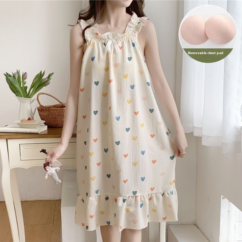 Sleeping sweet vest, suspender, chest pad, woven cotton, bubble wrinkled fabric, pajamas for women in summer, cute dress_voghion.com