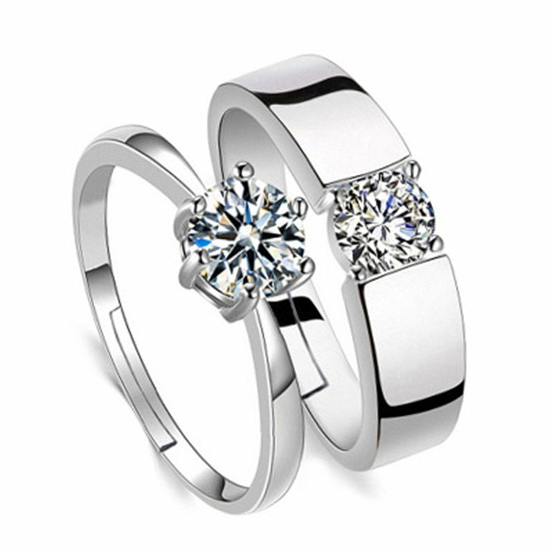Versão coreana criativa boca aberta casamento masculino e feminino anel de seis garras par, anel de casal banhado a prata_voghion.com
