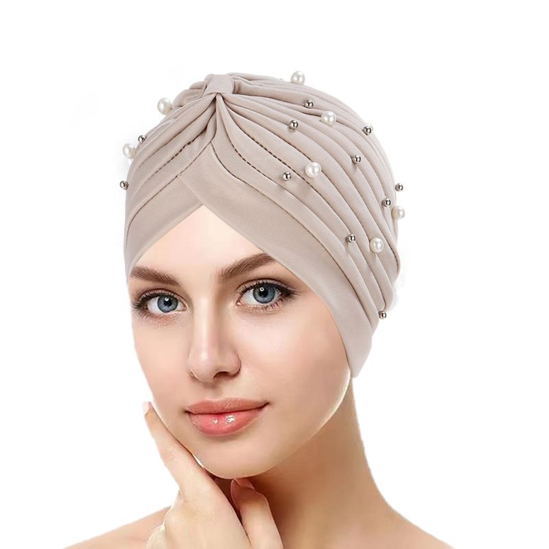 Women's Hats fashion pleated women's pullover hat Indian hat large and small beads Muslim turban hat_voghion.com