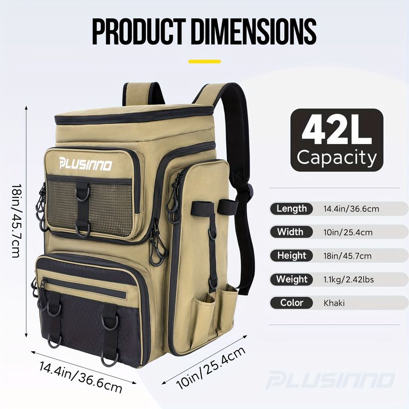 Mochila de pesca com suportes para varas, bolsa grande de pesca resistente à água de 42L, loja de equipamentos de pesca para pesca, acampamento, caminhadas, presentes de pesca para homens_voghion.com