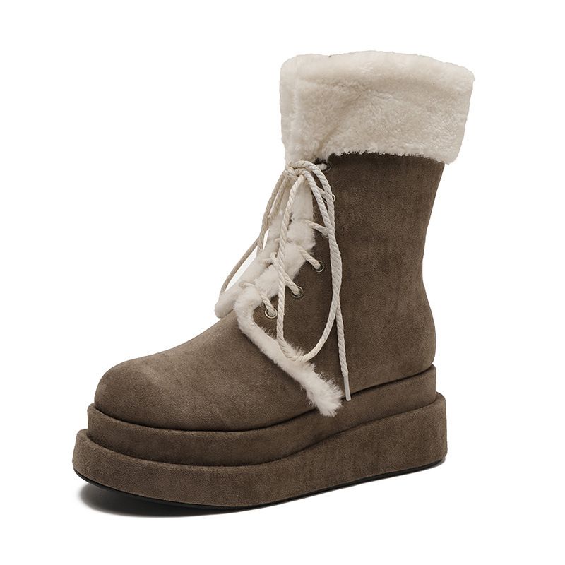 Damen-Schneestiefel mit dicker Sohle, Stiefel bis zur Wade, Herbst/Winter 2025, warmes Baumwollfutter_voghion.com